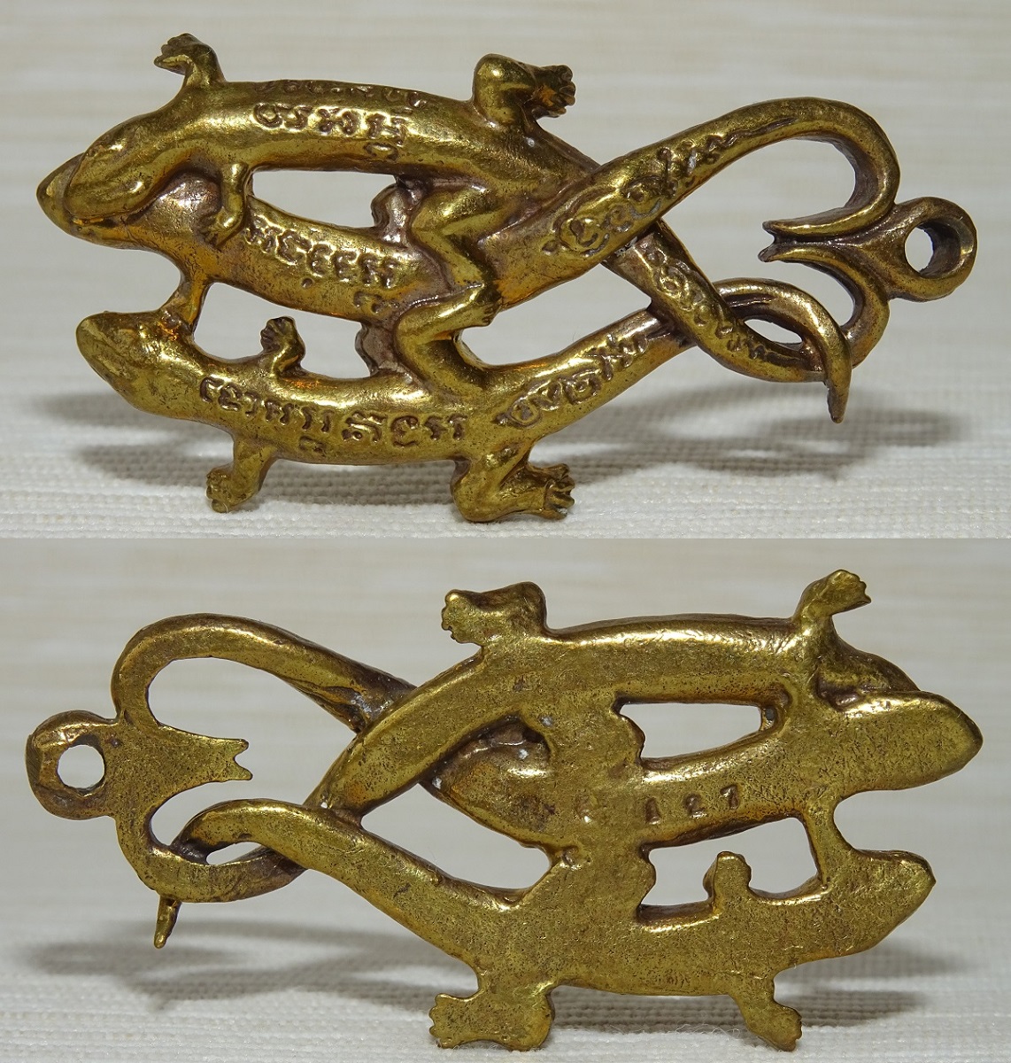 Amulette Thai triple Gecko - Wat Bang Chan