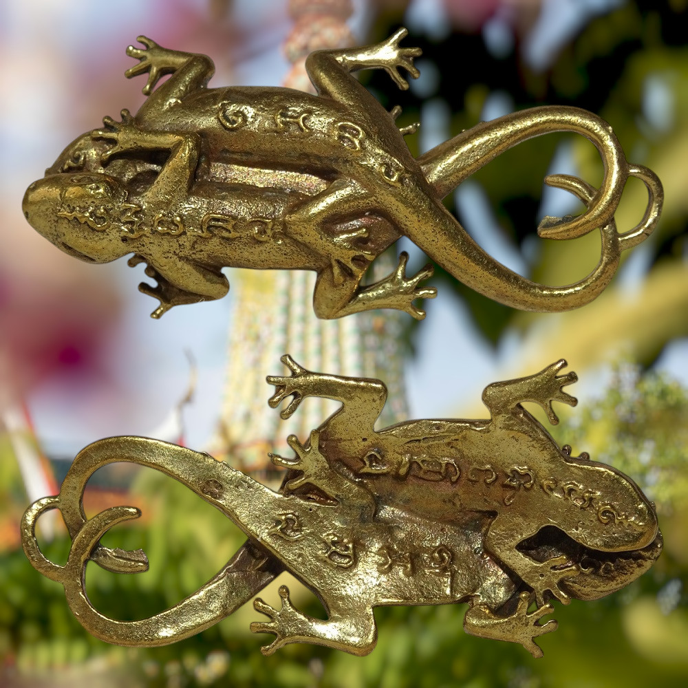 Amulette Thaïe double Gecko - Temple Bang Chan